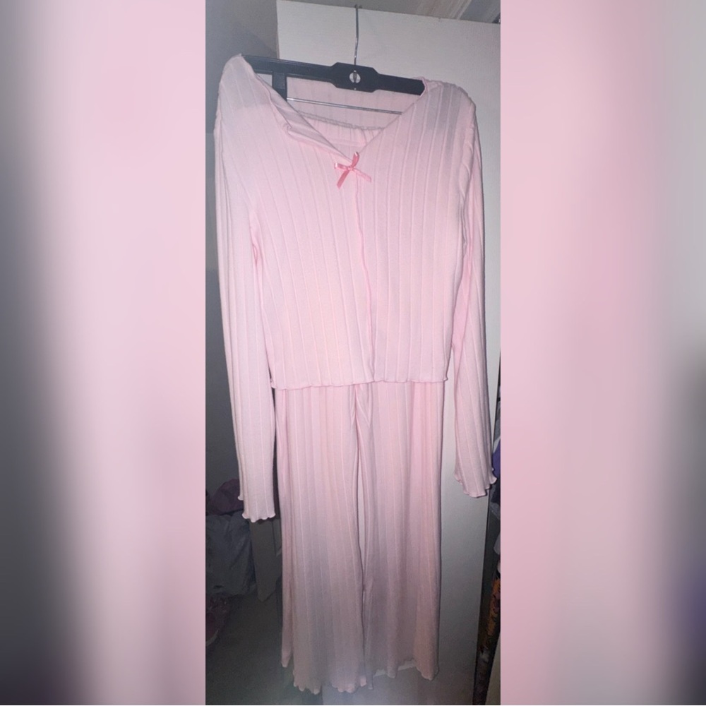 Pink Ribbed Lounge Set
